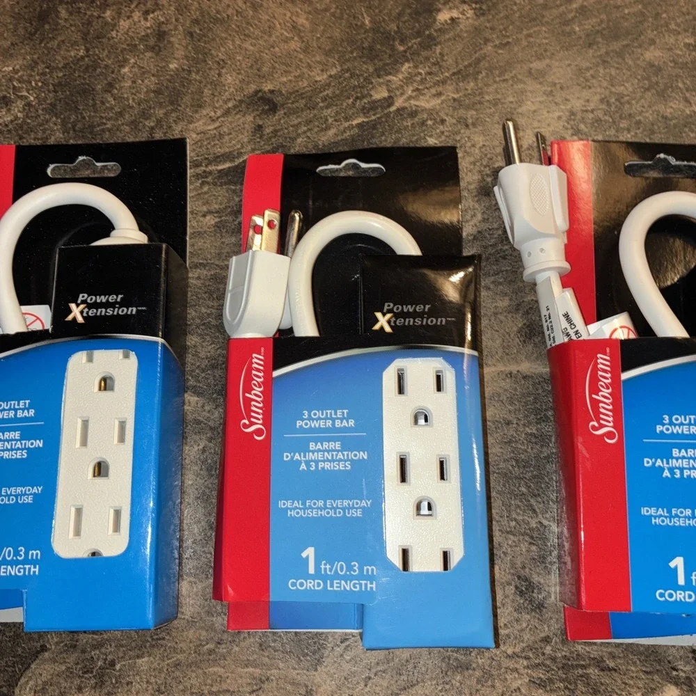 Lot If 3 Sunbeam One Foot 3 Outlet Power Bar New With Tags